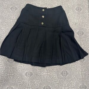 CHANEL Vintage Black Mini Pleated with Chanel Buttons Skirt, Size 40